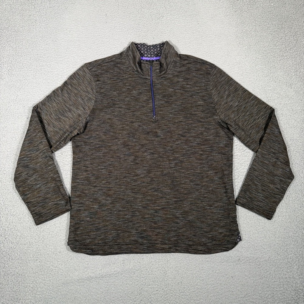 Robert Graham Sweater Mens XL Heather Brown 1/4 Zip Pullover Casual Preppy